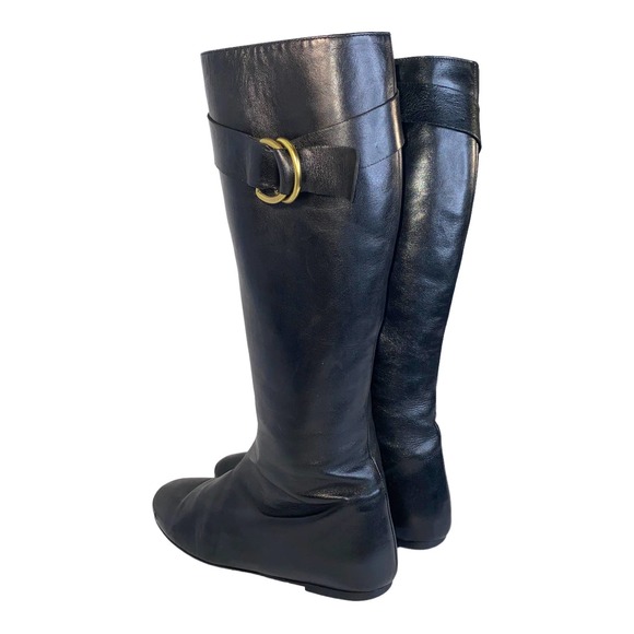 Vintage 1990s Barneys New York Black Leather Riding Boot Flat Sole D Rings sz 38 - Picture 8 of 13